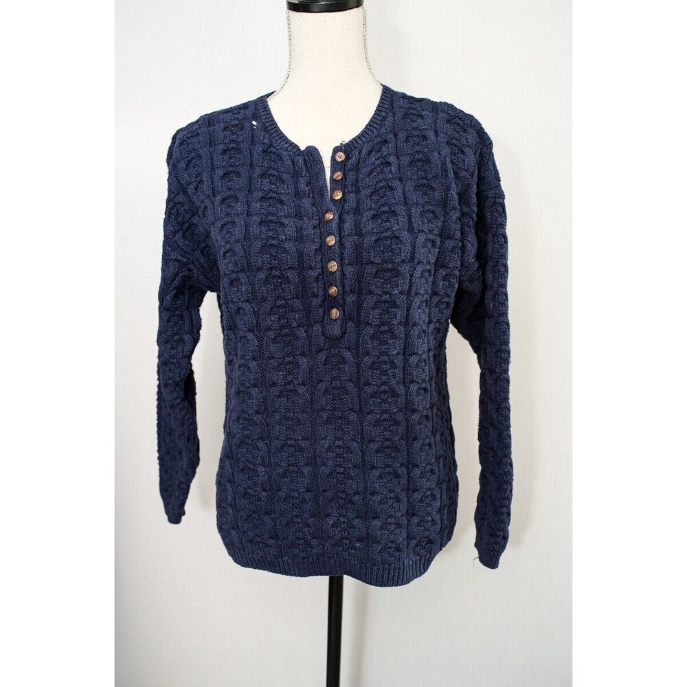 Compagnie Internationale Express Sweater Navy Blue pullover 1/4 button S Vintage